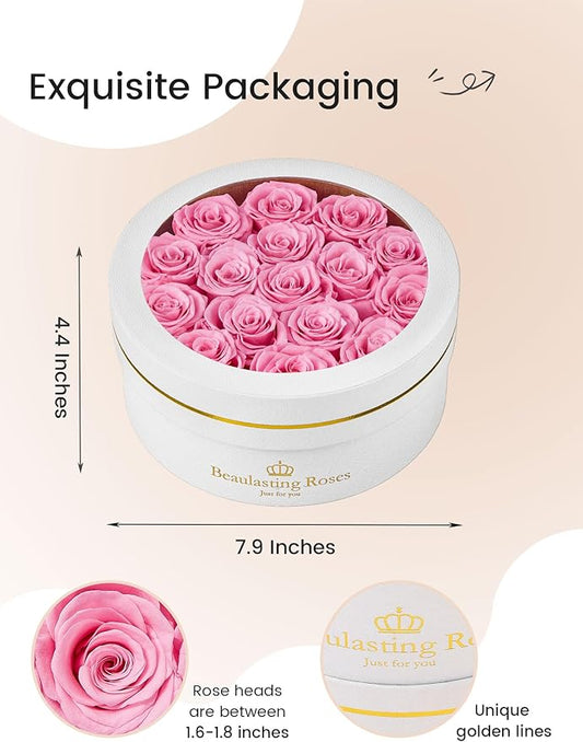 Preserved Roses Forever Flowers Real Roses in a Box Mother's Day Birthday Flowers for Her Mom Women Wife Valentine's Day, 16 Pink Roses
