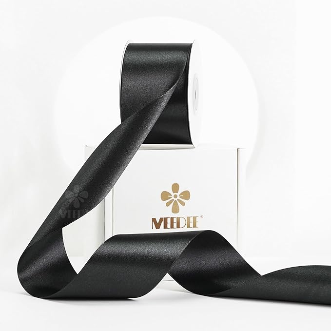 MEEDEE Black Satin Ribbon 2 Inch Black Ribbon Lux Double Faced Ribbons by 25 Yards Silk Satin Ribbons for Gift Wrapping, Crafts, Weddings, Flower Bouquet, Holiday Decorating