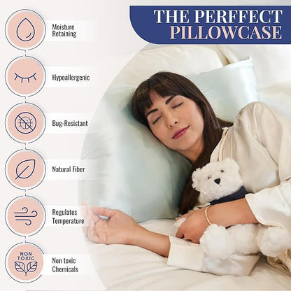 Blissy Silk Pillowcase - 100% Pure Mulberry Silk - 22 Momme 6A High-Grade Fibers - Silk Pillow Cover for Hair & Skin - Regular, Queen & King (Mint, Standard)
