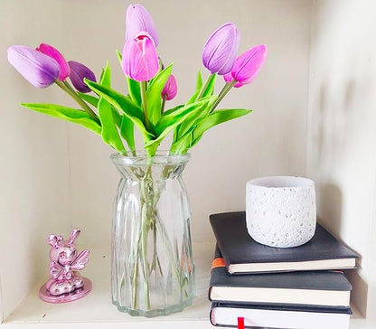 Artificial Flowers 10 Heads Mini Real Touch Artificial Tulip for Home Wedding Party Centerpiece Decoration (Mixed Purple)