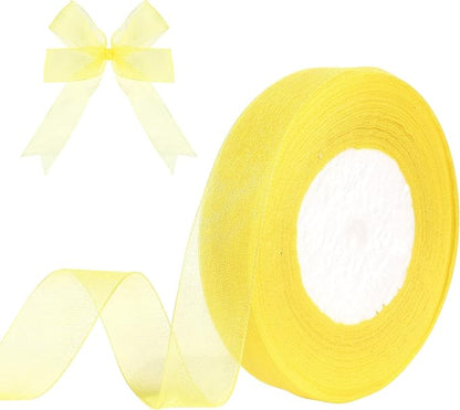 3/4 Inch x 50 Yards Sheer Organza Ribbon Chiffon Ribbon for Gift Wedding Flower Bouquet Wrapping Decorations Crafts (Yellow)