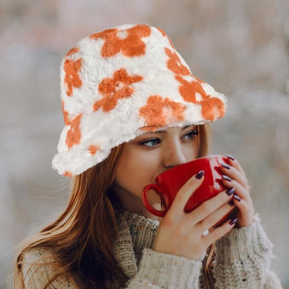 Winter Soft Faux Fur Plush Bucket Hat, Lovely Fisherman Cap, Fashion Outdoor Thick Warm Sun Cap for Women