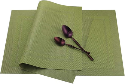 Gugrida Placemats Set of 6 Plaid Checkered Green PVC Placemat for Dining Table Durable Woven Vinyl Stain tablemats 18"X12"