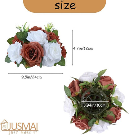 Artificial Flowers Ball 4 Pcs - Burnt Orange White Wedding Centerpiece for Table Decorations and Flower Arrangements