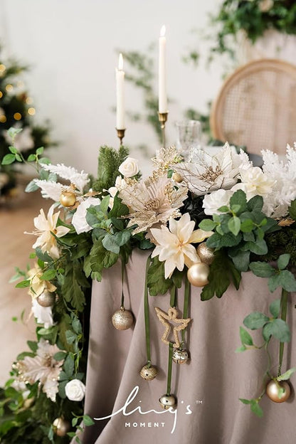 Ling's moment 9FT Christmas Flower Garland, Handcrafted Wedding Sweetheart Table Centerpieces Head Table Decor Arch Backdrop Decorations for Wedding | Gold