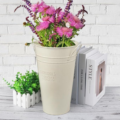 3 PCS 12 Inch Rustic Galvanized Flower Vases, Farmhouse French Buckets for Beautiful Floral Arrangements, Home Decor or Weddings and Events