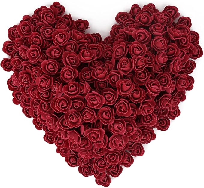 500pcs Burgundy Mini Foam Rose Heads, Artificial Foam Flower Bulk Fake Flower for DIY Crafts Wedding Bouquets Baby Shower Centerpieces Floral Arrangements Party Home Decorations(Burgundy)