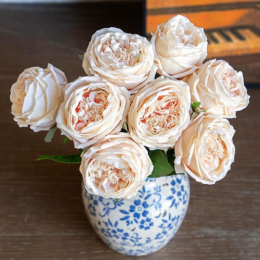 Fake Flowers for Decoration Home Decor Real Touch Artificial Flowers Austin Rose Peony Latex Fake Flower Living Room Decoration Vivid Pink Roses Peonies (Champagne 4pcs)