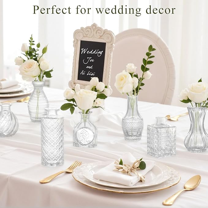 DomeStar 16PCS Glass Bud Vases Set, Small Small Flower Vase for Centerpieces, Vintage Clear Bud Vases in Bulk for Rustic Wedding Centerpieces Home Table Flower Decor