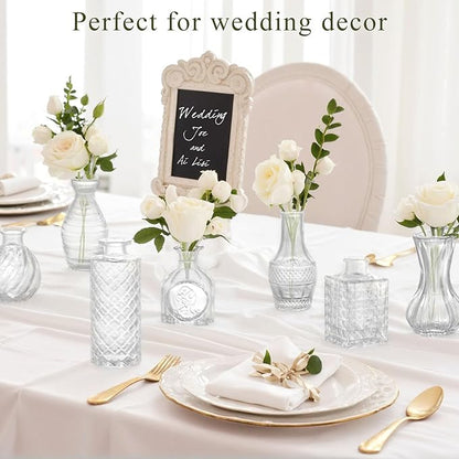 DomeStar 16PCS Glass Bud Vases Set, Small Small Flower Vase for Centerpieces, Vintage Clear Bud Vases in Bulk for Rustic Wedding Centerpieces Home Table Flower Decor