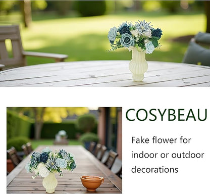 Artificial Flowers Fake Roses, Faux Plant with Stems for DIY Wedding Bouquets Bridal Shower Centerpieces Arrangements Party Tables Decorations (23, Mix Shades of Blue)