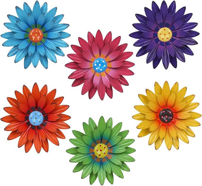 hogardeck Metal Flower Wall Decor - 6 PCS 8" Multicolor Flower Decor for Indoor Outdoor, Sunflower Kitchen Decor Floral Metal Wall Art, Sunflower Wall Decor for Bathroom, Living Room, Porch, Garden, Yard