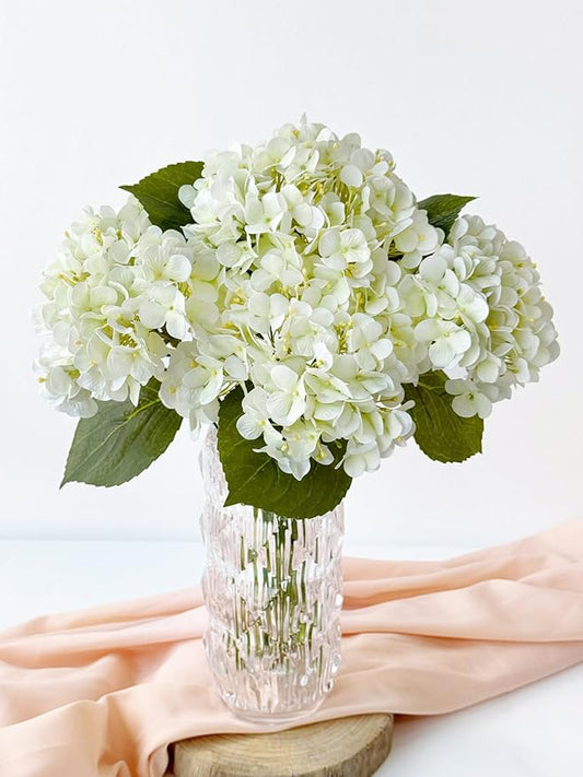 4 Pcs Real Touch White Hydrangeas Artificial Flowers 20'' Long Stem Faux Hydrangeas for Porch Party Wedding Baby Shower Home Decor Kitchen Table Centerpiece
