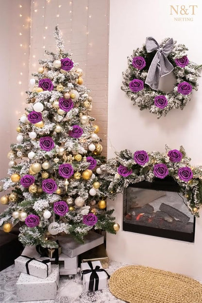 N&T NIETING Artificial Flowers Glowing Purple Flowers Foam 25pcs Glitter Roses Real Looking Fake Roses with Stem for DIY Wedding Bouquets Centerpieces Bridal Shower Party Home Decorations