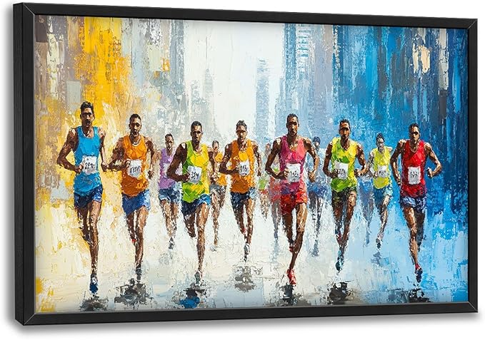 Marathon Runner Large Wall Art Sport Pictures Wall Decor Athlete Canvas Running Print Painting Modern Artwork Home Decoration for Living Room Bathroom Bedroom Office Framed 36"x24"