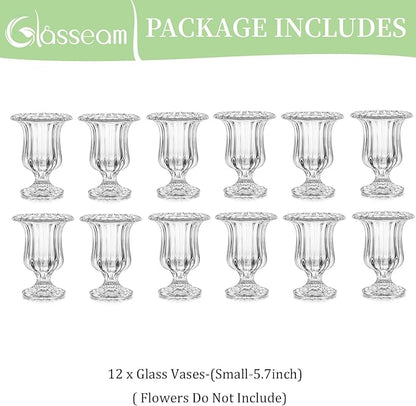 Glasseam Glass Vases for Centerpieces, Modern Compote Crystal Small Vase Set of 12, Pedestal Clear Vases for Decor, Unique Wedding Table Dining Room Decorations, 5.7in