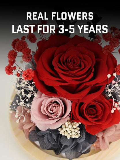 FIACO Preserved Rose Birthday Gift for Women Forever Fresh Flowers for Prime Delivery Gift for Mom Grandma Wife Valentines Mothers Day Christmas Anniversary Eternal Roses in Glass Dome