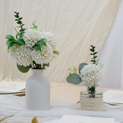 Artificial Flowers, 100pcs Realistic Artificial Rose for DIY Wedding Bouquets Centerpieces Arrangements, Sand White Dahlia Flowers with Stem for Bridal Shower Party Home Decorations