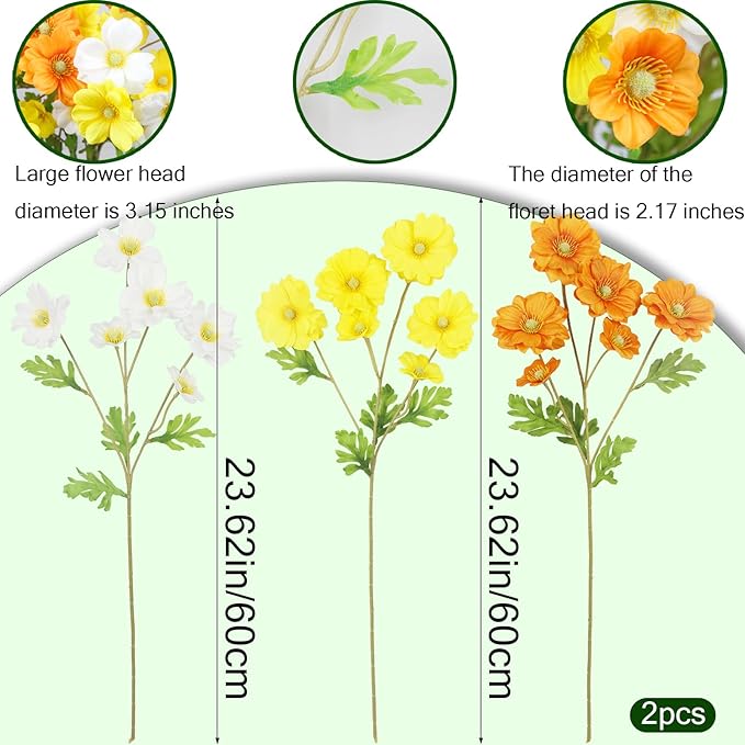 6 Pcs Artificial Flowers with Stems Faux Daisy Flowers Bouquet Orange Gardenia Silk Flowers for Home Decor Indoor Vase Outdoors Balcony Table Centerpiece Outside Floral Arrangements Wedding