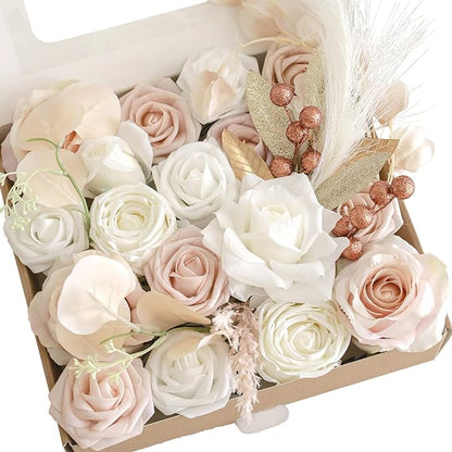 Lookein Artificial Flowers for DIY Wedding Decoration Bridal Bouquet Table Centerpieces Flower Garland Wreaths Aisle Arch Flower Decoration Home Decor, Chic Beige