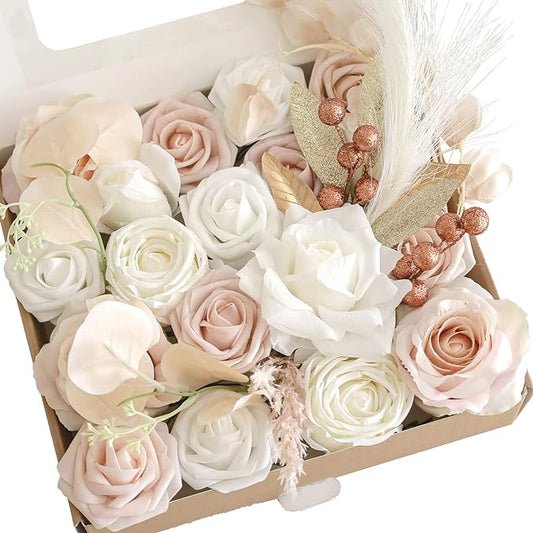 Lookein Artificial Flowers for DIY Wedding Decoration Bridal Bouquet Table Centerpieces Flower Garland Wreaths Aisle Arch Flower Decoration Home Decor, Chic Beige