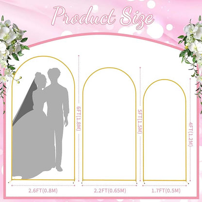3pcs Arch Backdrop Stand - 4ft/5ft/6ft Gold Metal Flower Balloon Arch Frame Stand for Wedding, Birthday Party, Christmas, Baby Shower, Bridal Shower, Graduation Photography Decoration