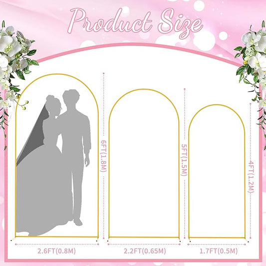 3pcs Arch Backdrop Stand - 4ft/5ft/6ft Gold Metal Flower Balloon Arch Frame Stand for Wedding, Birthday Party, Christmas, Baby Shower, Bridal Shower, Graduation Photography Decoration