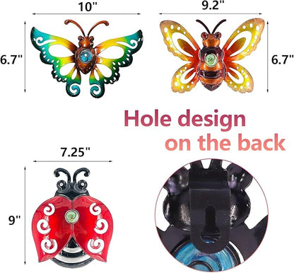 Garden Decor Clearance Butterfly Ladybug Bee Metal Wall Art Decor, Wall Christmas Decoration Hanging for Home Garden Porch Patio Balcony Ornament for Outdoor Christmas Gift, 3 Pack 9 Inch