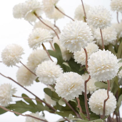 Real-Touch Faux Silk Mums Bouquet, Bendable Long Stems, Full & Realistic Artificial Flower Arrangement for Vase, Table, Wedding & Wreath Décor, Beige(No Vase) (White)