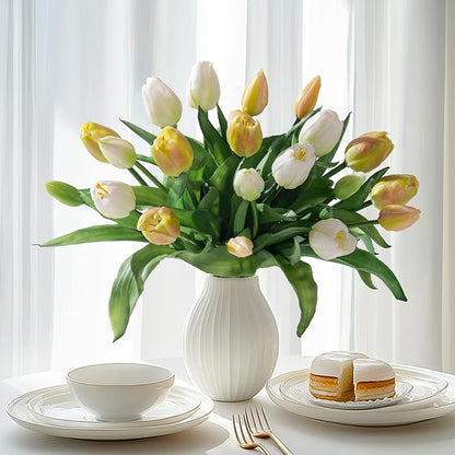 20PCS Fake Tulips Artificial Tulip Silk Flowers Fake PU Bouquet Artificial Flowers Faux Flowers with Gift Box Soft Faux Tulips Bouquets Arrangements for Party Wedding Home