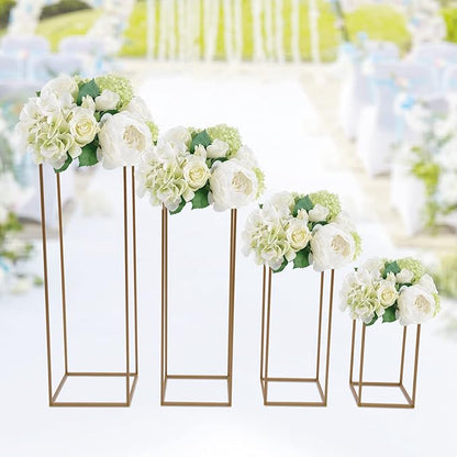 4PC Flower Stand for Wedding Metal Cylinder Stands for Party Rectangular Gold Centerpieces Flower Vase Gold Columns for Weddings Flower Plant Stand Decoration 15.74"/23.62"/31.49"/39.37"