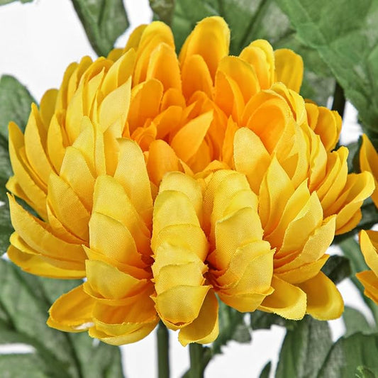 Hollyone 5Pcs Fake Mums Flowers Yellow Artificial Chrysanthemum Flowers Silk 22.8inch Long Stem Floral Arrangements Bouquets Faux Spider Mum Flower Pincushion Flower Bush Spring Home Decor