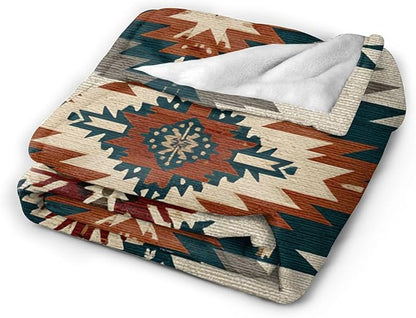 Boho Western Blanket Aztec Tribal Southwest Throw Blanket Southwestern Navajo Soft Cozy Fleece Fuzzy Stuffed Plush Flannel Gifts for Girls Women Boys Kids Adults 60''x80''