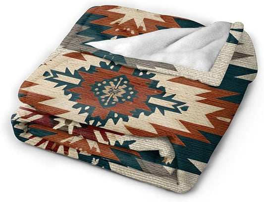 Boho Western Blanket Aztec Tribal Southwest Throw Blanket Southwestern Navajo Soft Cozy Fleece Fuzzy Stuffed Plush Flannel Gifts for Girls Women Boys Kids Adults 50''x60''