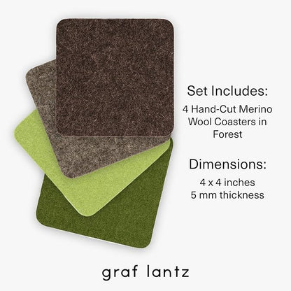 Graf Lantz - Bierfilzl Merino Wool Square Coasters Set of 4 - Forest (4"x4"x5mm) - Absorbs 30% of Weight - Natural German Wool - Heat Resistant, Sustainable, Reusable - Home Decor, Coffee Table Decor