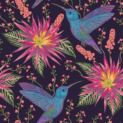 Abstract Black Pink Hummingbird Floral Peel and Stick Wallpaper Easy Peel Off Contact Paper Stick on Adhesive Wall Paper for Bathroom Waterproof Renter Friendly