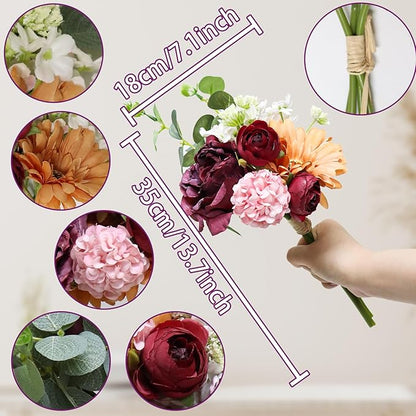 Zerzsy Artificial Flowers Bouquets, Mixed Purple Artificial Peonies, 4 Bouquets Fake Flowers Bride Holding Flower Faux Floral for Wedding Bridal Bouquet Home Table Centerpiece Floral Decoration