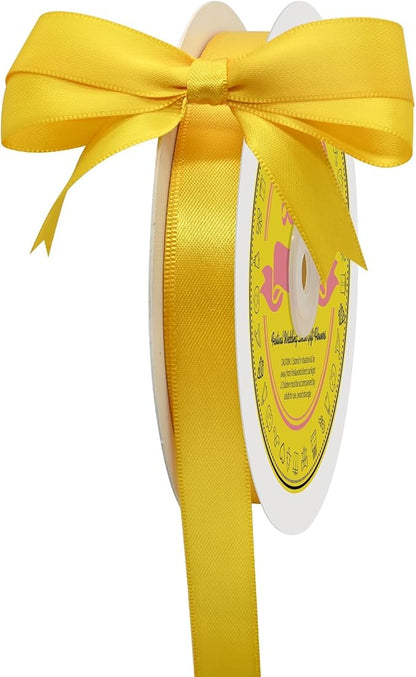 Double Face Maize Yellow Satin Ribbon 5/8 inch X 50 Yards Polyester Maize Yellow Ribbon for Gift Wrapping Very Suitable for Weddings Party Hair Bow Invitation Decorations and More