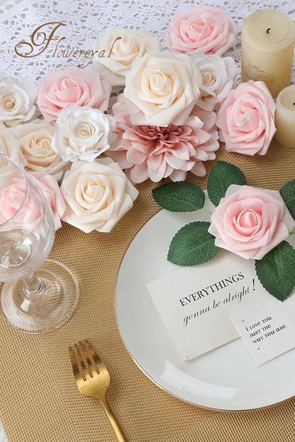 Floweroyal Artificial Pink Flowers Fake Rose Flowers Dahlia with Stems for DIY Wedding Bridal Bouquets, Baby Shower, Floral Arrangement, Table Centerpieces, Home Decorations.