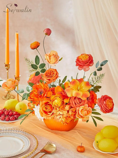 Serwalin Artificial Fall Flowers, Silk Fake Flowers Orange Cake Flowers for DIY Wedding Bridal Bouquet Table Centerpieces Floral Arrangement Fall Home Decor