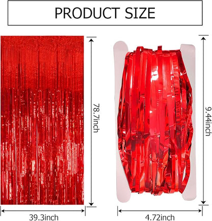 5 Pack Red Streamers Party Backdrop Christmas Decorations Foil Fringe Backdrop Curtains Carnival Casino Theme Birthday New Year Holiday Celebration Bachelorette Party Decorations Supplies