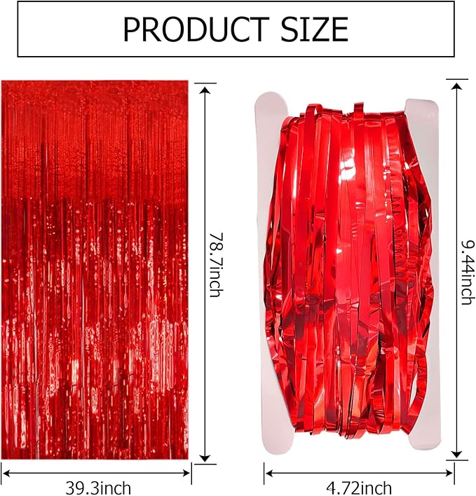 2 Pack Red Streamers Party Backdrop Christmas Decorations Foil Fringe Backdrop Curtains Carnival Casino Theme Birthday New Year Holiday Celebration Bachelorette Party Decorations Supplies