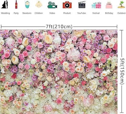 20x10ft Pink Rose Floral Flower Wall Backdrop Girls Wedding Birthday Bridal Shower Kids Portrait Background Photoshoot Cake Table Tea Party Photoshoot Decorations Photo Studio Props