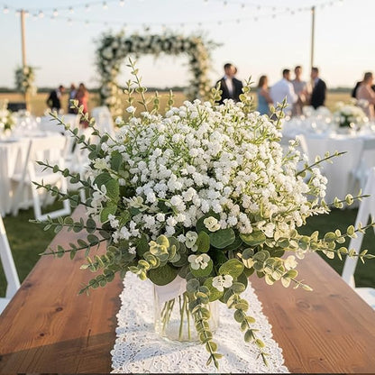 120 Pcs 5 Mixed Eucalyptus Greenery Stems Artificial Baby Breath Flowers Bulk Eucalyptus Leaves Bundle Faux for DIY Wedding Decoration Bouquets Home Arrangement Floral Vase Decor