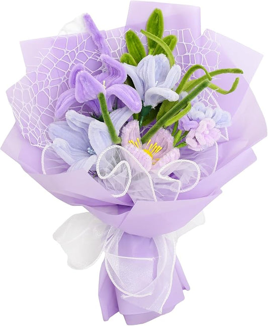 Crochet Flowers Bouquet Gifts for Women Birthday, Preserved Rose Forever Flower, Gifts for mom, Real Handmade Bouquet for Grandma Sister Wife Her from Daughter (Purple)