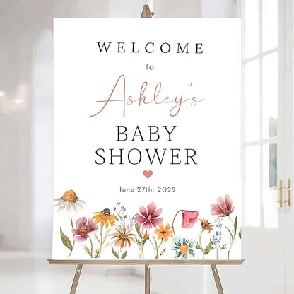 Editable Wildflower Baby Shower Welcome Sign, Personalized Boho Floral Baby Shower Sign, Spring Flowers Theme, Elegant Flower Decorations, Custom Name Signage for Boy or Girl #2