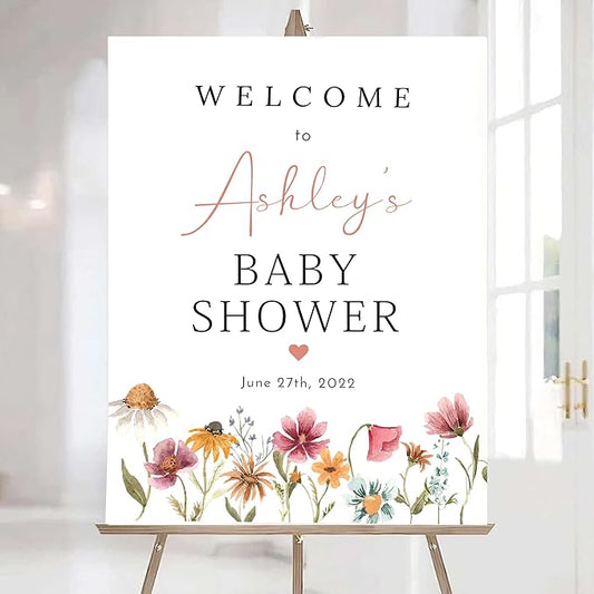 Editable Wildflower Baby Shower Welcome Sign, Personalized Boho Floral Baby Shower Sign, Spring Flowers Theme, Elegant Flower Decorations, Custom Name Signage for Boy or Girl #2