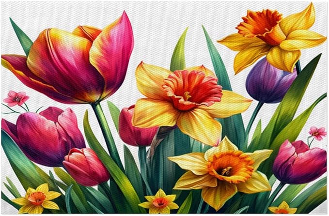 Spring Beautiful Flower Placemats Set of 6 PVC Vinyl Non Slip Table Mats Waterproof Heat Resistant Place Mats Washable Wipeable Dining Table Mat for Kitchen Party Indoor Outdoor Decorative