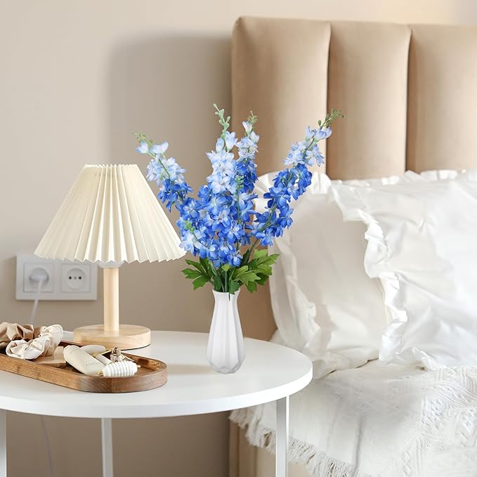 4 Pcs Blue Delphinium Artificial Flowers 33.1'' Faux Flowers Lifelike Fake Larkspur Long Stem Silk Plant for Wedding Party Tall Vase Outdoor Bouquet Decor