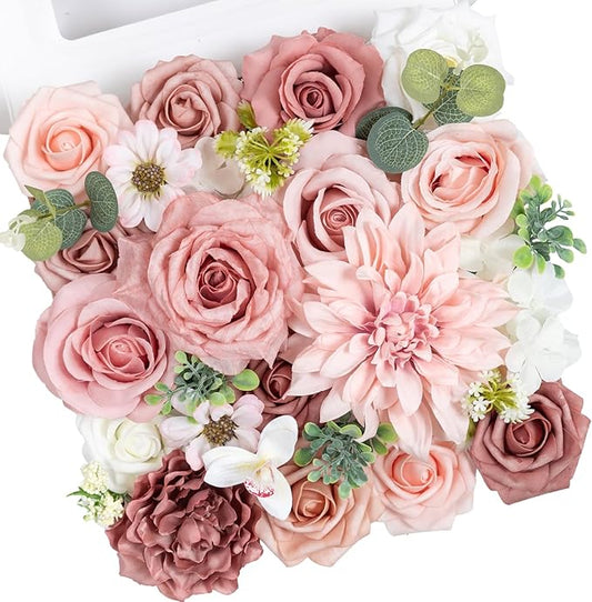 TINGE TIME Artificial Flowers Dusty Rose & Cream Flower Combo for DIY Wedding Bouquets Table Centerpieces Arrangements Party Baby Shower Home Spring Decorations